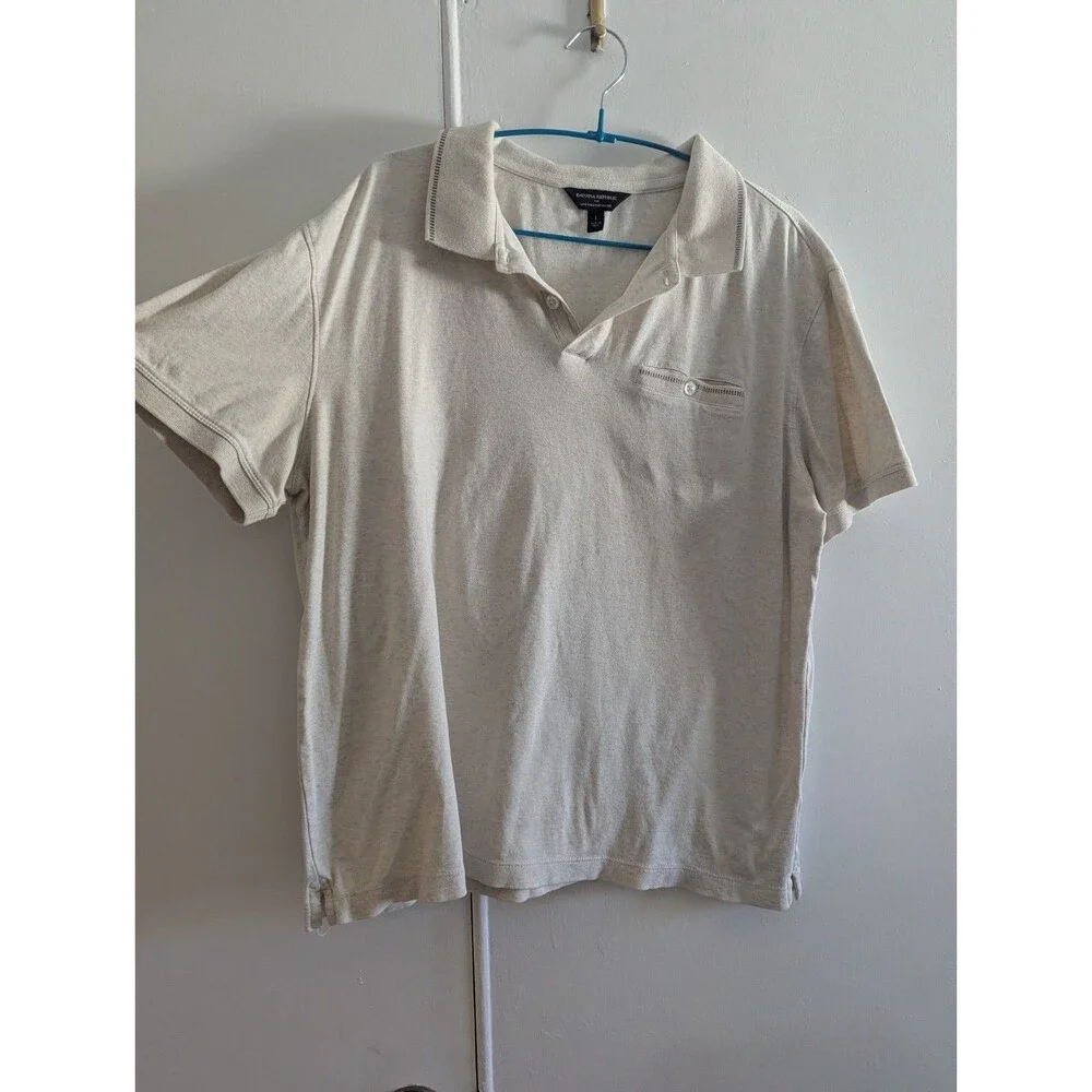 Banana Republic Men's Luxe Touch Performance Polo shirt Sz L Cream quiet luxury